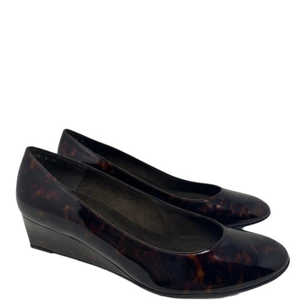 New Stuart Weitzman Tortoise Patent Leather Wedge